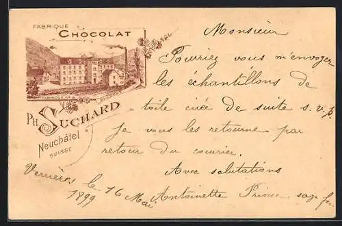 AK Neuchatel, Fabrique Chocolat Suchard-Fabrique Nr. 6 Bludenz