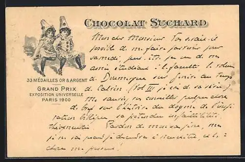 AK Grand Prix Paris 1900, Chocolat-Suchard, 33 Mèdailles Or & Argent, Kinder im Clown-Kostüm