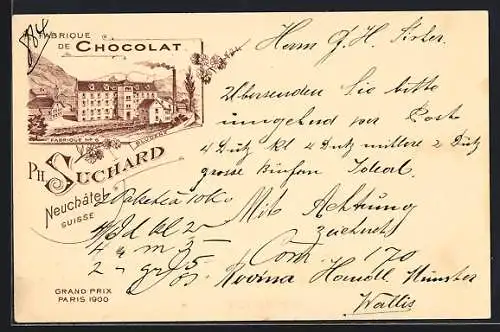 AK Grand Prix Paris 1900, Neuchatel-Fabrique de Chocolat Suchard-Fabrique Nr. 6 Bludenz