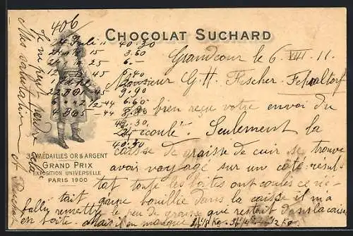 AK Grand Prix Paris 1900, Chocolat-Suchard, 35 Mèdailles Or & Argent, Kind mit Kakao