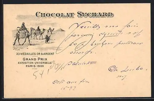 AK Grand Prix Paris 1900, Chocolat-Suchard, 33 Mèdailles Or & Argent, Kamele mit Suchard