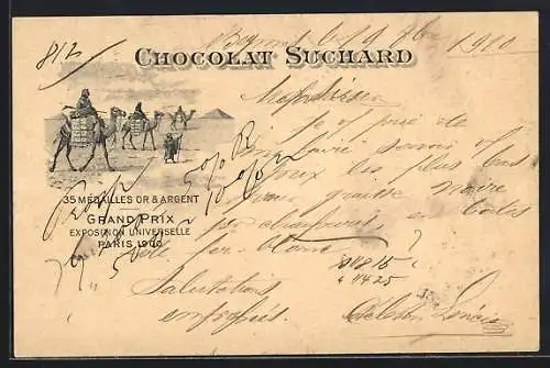 AK Grand Prix Paris 1900, Chocolat-Suchard, 35 Mèdailles Or & Argent, Kamele mit Suchard