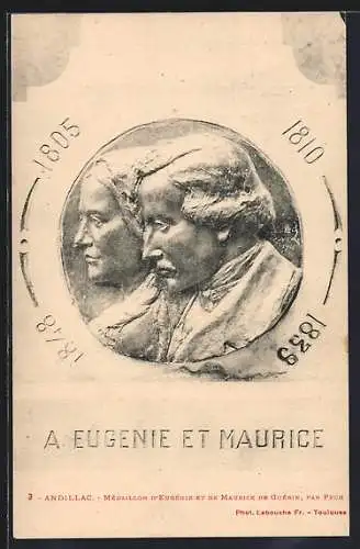 AK Andillac, Mèdaillon D`Eugènie et de Maurice de Guèrin, par Pech