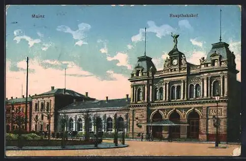 AK Mainz, Hauptbahnhof mit Vorplatz