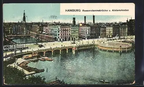 AK Hamburg, Reesendammsbrücke und Alsterarkaden