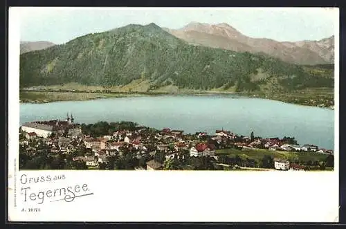 AK Tegernsee, Teilansicht mit Kloster