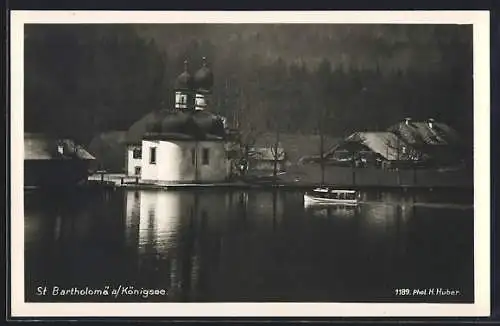 AK St. Bartholomä a. Königsee, Ansicht mit kleinem Boot