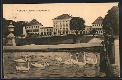 AK München, Schloss Nymphenburg mit Schwanenteich