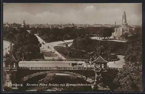 AK Hamburg-St. Pauli, Kersten-Miles-Brücke und Bismarckdenkmal