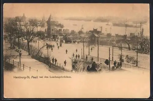 AK Hamburg-St.Pauli, Bei den Landungsbrücken St. Pauli