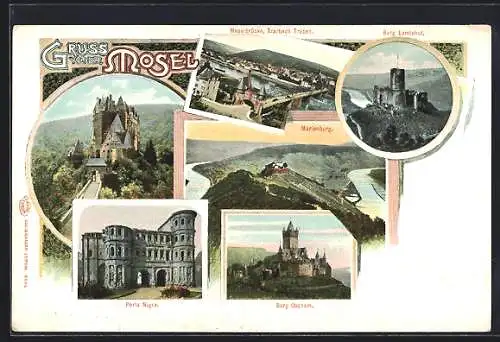 AK Trarbach-Traben, Moselbrücke, Porta Nigra und Burg Cochem