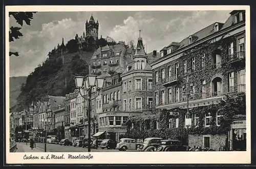 AK Cochem a. d. Mosel, Moselstrasse mit Union-Hotel und Schloss