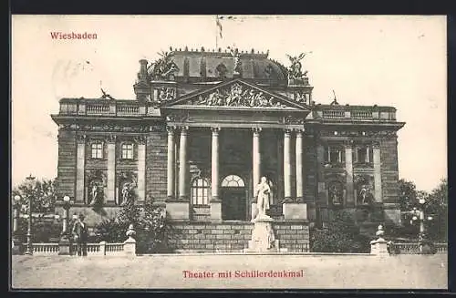 AK Wiesbaden, Theater mit Schillerdenkmal