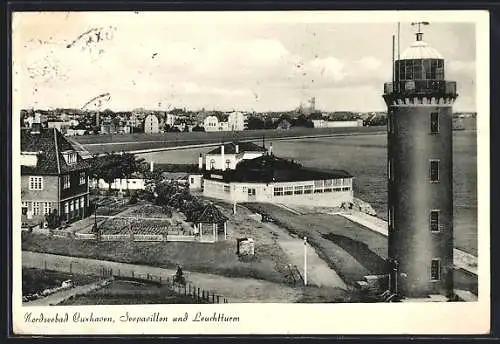 AK Cuxhaven, Seepavillon und Leuchtturm