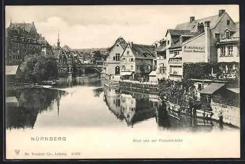 AK Nürnberg, Blick von der Fleischbrücke mit Geschäften