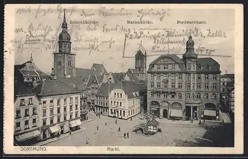 AK Dortmund, Markt mit Reinoldikirche und Nordsternhaus