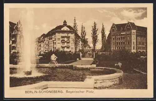 AK Berlin-Schöneberg, Bayerischer Platz mit Springbrunnen