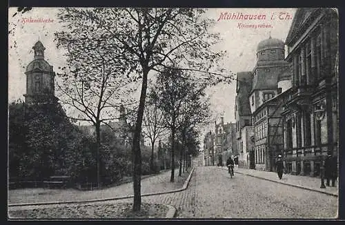 AK Mühlhausen i. Th., Strasse am Kiliansgraben mit Kilianikirche