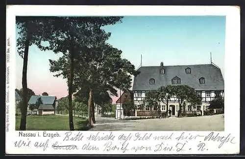 AK Nassau i. Erzgeb., Strassenpartie mit Gasthaus