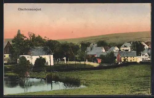 AK Oberhermersdorf, Teilansicht mit Dorfweiher