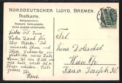 Künstler-AK Themistokles von Eckenbrecher: Bremerhaven, Nordd. Lloyd Dampfer passiert die Lloydhalle