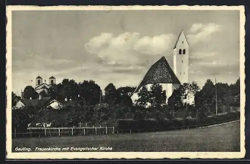 AK Gauting, Frauenkirche mit Evangelischer Kirche