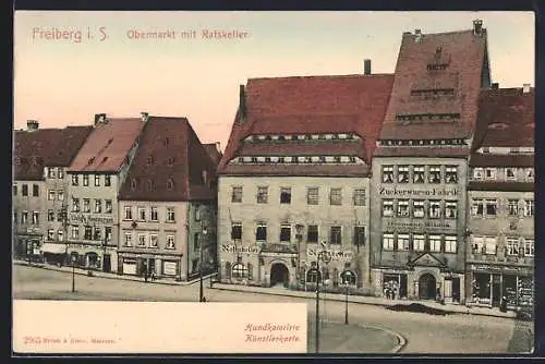 AK Freiberg i. S., Obermarkt mit Gasthaus Ratskeller