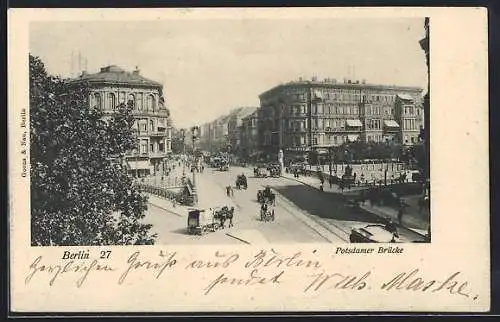 AK Berlin-Tiergarten, Potsdamer Brücke mit Kutschen