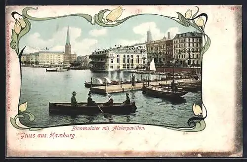 AK Hamburg-Neustadt, Binnenalster mit dem Alsterpavillon