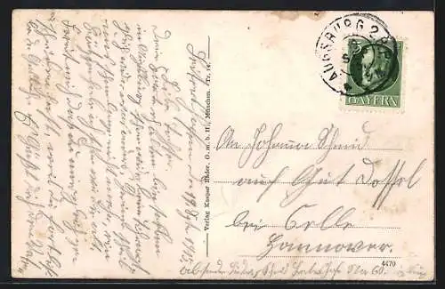 AK Augsburg, Strasse am Perlachturm und Rathaus, Strassenbahn