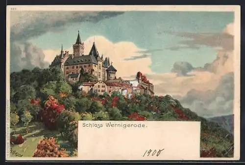 Lithographie Wernigerode, Schloss Wernigerode im Herbst