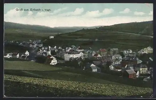AK Erlbach i. Vogtl., Ortsansicht mit Umgebung