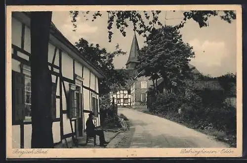 AK Dabringhausen-Odder /Bergisch-Land, Strassenpartie mit Kirchturm