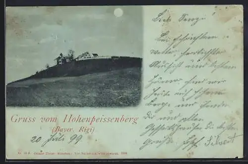 Mondschein-AK Hohenpeissenberg /Bayer. Rigi, Ortsansicht bei Nacht