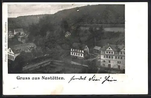 AK Nastätten, Teilansicht mit Gasthaus Sinaro-Brunnen