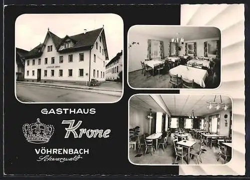 AK Vöhrenbach /Schwarzwald, Gasthaus Krone, Aussenansicht und Speiseräume, Bes. Josef Vajda