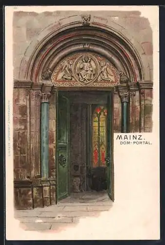 Lithographie Mainz, Vor dem Dom-Portal