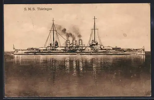 AK Kriegsschiff SMS Thüringen auf hoher See