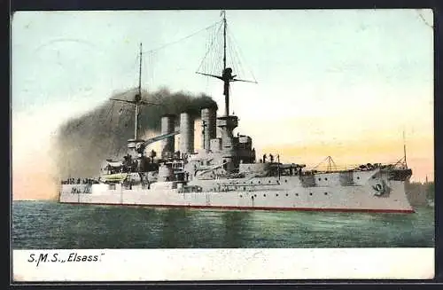 AK Kriegsschiff S. M. S. Elsass auf hoher See