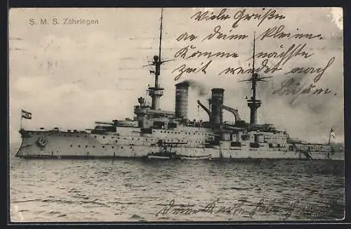 AK Kriegsschiff SMS Zähringen auf hoher See