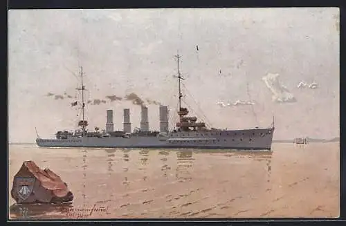 Künstler-AK Kriegsschiff S. M. S. Stralsund vor der Küste