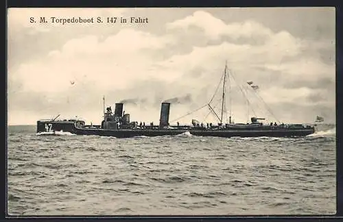 AK Kriegsschiff S. M. Torpedoboot S 147 in Fahrt