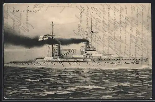 AK Kriegsschiff S.M.S. Markgraf unter Volldampf