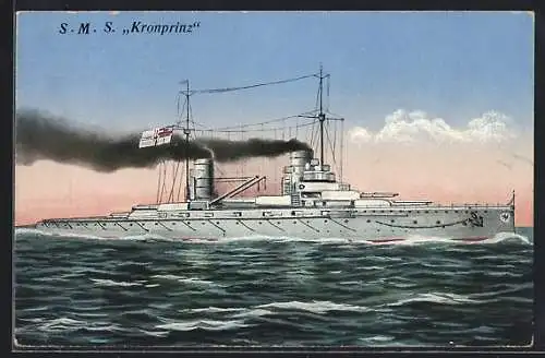 AK Kriegsschiff, S.M.S. Kronprinz, auf hoher See unterwegs