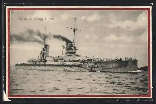 AK Kriegsschiff SMS König Albert unter Volldampf