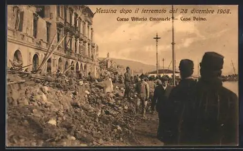 AK Messina, Casa Paino am Corso Vitt. Emanule nach dem Erdbeben 1908