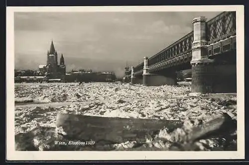 AK Wien, Reichsbrücke und Eisstoss 1929