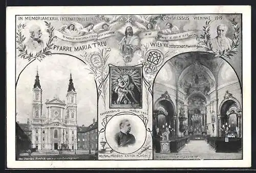 AK Wien, Josefstadt, Internationaler Eucharistie-Kongress 1912, Pfarre Maria Treu, Gnadenbild, Portrait Pfarrer Plhon