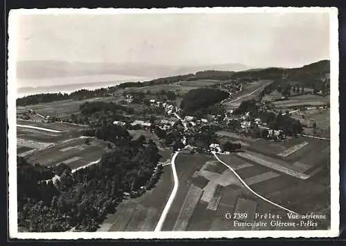 AK Prêles, Vue a'reienne, Funiculaire Gléresse-Prêles