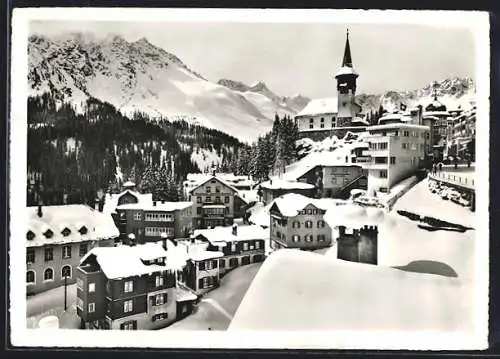 AK Arosa, Verschneites Dorf mit Erzhorn